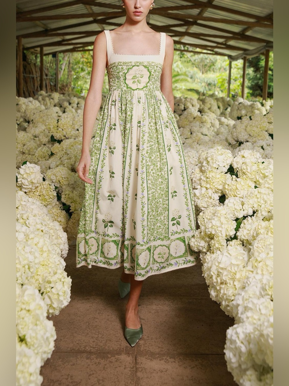 AGUA BENDITA BARBARA FLORAL COTTON MIDI DRESS NWT